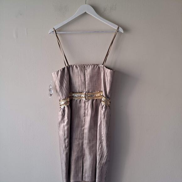 Tahari Gerard Detactable Strap Gold Dress with Braided Sequence Waist - Size 8 - Picture 9 of 16